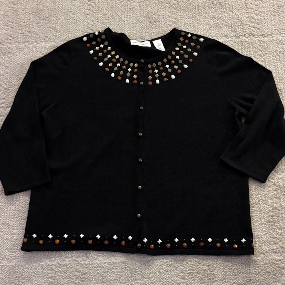 Alfred Dunner Black Cardigan with Gold Accents